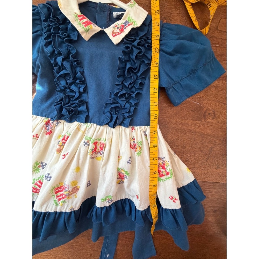 Jill Lynn Vintage Girls Dress Blue Cream Ruffle Holly Hobbie Style Size 2 - Picture 4 of 8